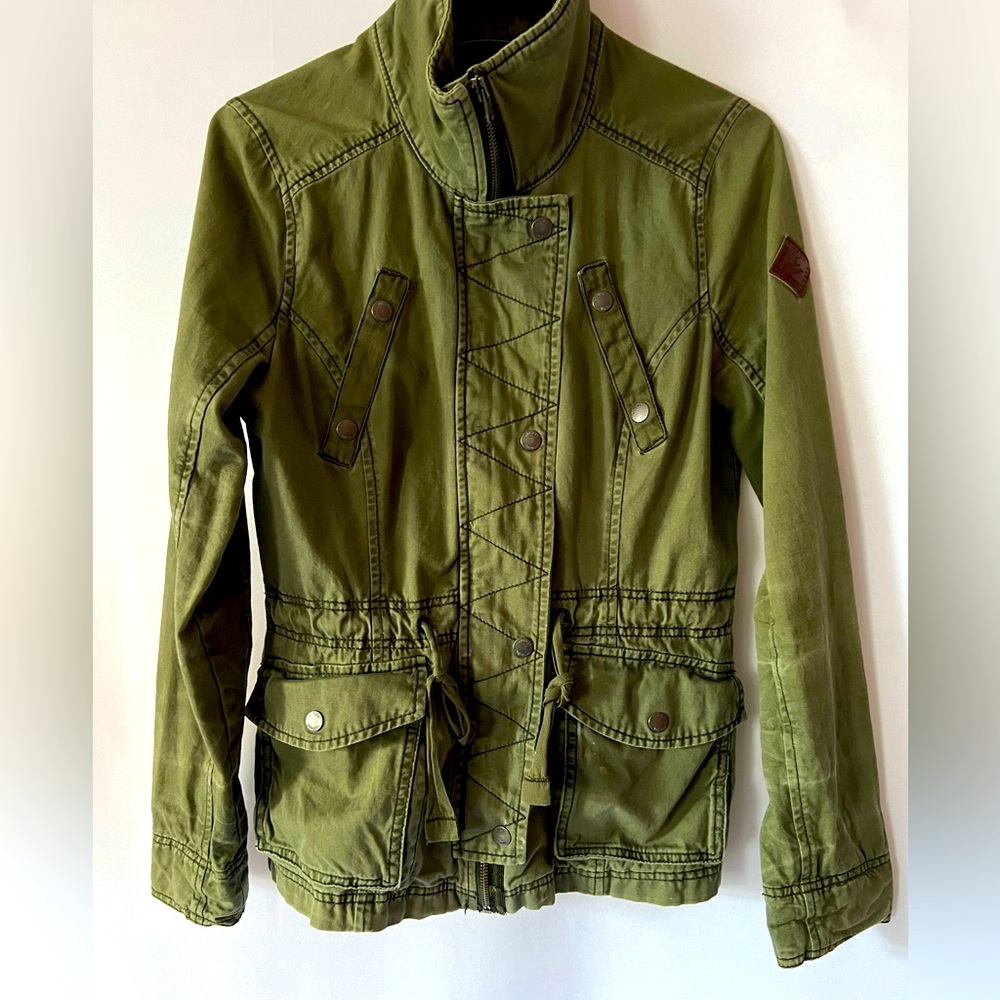 Hollister, Combat Jacket, Olive color, distressed. Size M